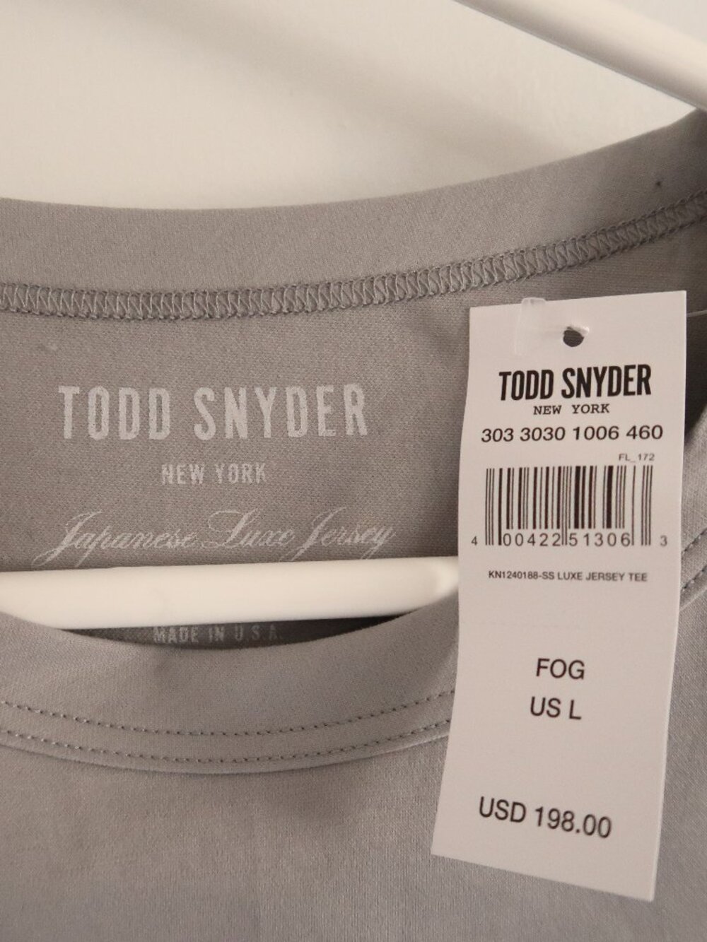 Todd Snyder premium gray tee, size L, Large, Quiet Luxury